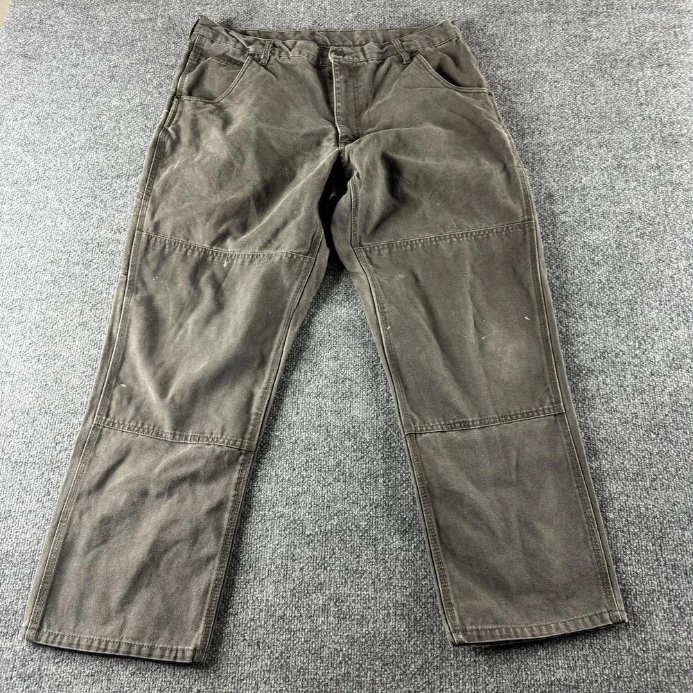 KEY Pants Mens 38x29 Brown Canvas Carpenter Workwear Utility Double Knee